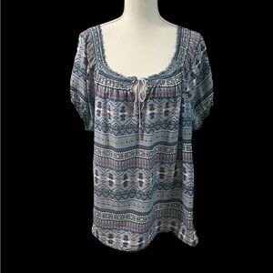 P.E.T.A.L.S. Woman Plus Aztec Lightweight 100% Cotton Top Tassels 1X